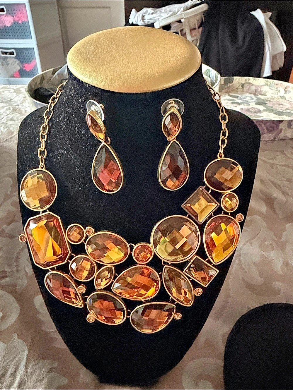 Joan Rivers Classics Collection Crystal Statement Necklace & Earrings Gold Like